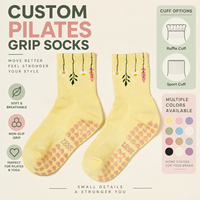 Chaussettes mi-mollet personnalisées à motif de fleurs sauvages, douces, jaune pâle, antidérapantes, pour femmes, pilates, yoga, fitness en salle