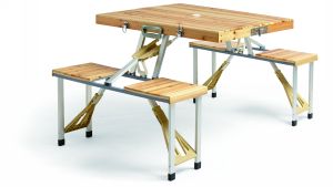 Meja piknik dan kursi anak, taman mudah dibawa, 4 kursi kayu untuk berkemah & BBQ furnitur luar ruangan - Product Image 4