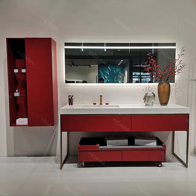 2019 novo Designer de classe de Luxo Piso Montado Espelho do DIODO EMISSOR de cor Vermelha e Armários de Banheiro armários laterais incluído