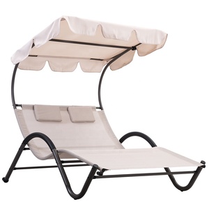 Esencial muebles de jardín cubierto tumbonas de acero textil Material de la <span class=keywords><strong>tela</strong></span> de dos plazas dosel cama solar con la almohada - Product Image 2