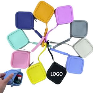 Custom LOGO 3.54in Portable Waterproof Silicone Coin Purse Mini Storage Pouch with Zipper and Wrist Strap Change Receipts <b>Keys</b> - Product Image 1