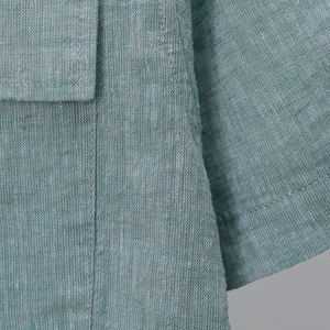 ราคาขายส่ง เสื้อเชิ้ตแขนสั้นผู้ชายสีเขียวพาสเทล ผ้าลินินผสมผ้าฝ้าย - Product Image 3