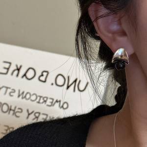 Pendientes de moda de estilo coreano de plata de ley S925, diseño de nicho, Ágata negra esmerilada, joyería de oreja Simple al por mayor - Product Image 4