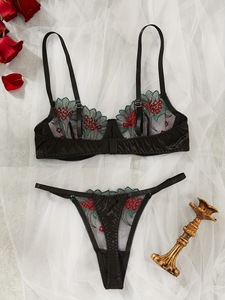 Black Floral Embroidery Lingerie <b>Set</b> Sheer Mesh Underwire Bra and Thong 2 Piece <b>Set</b> <b>Sexy</b> Lace Womens Intimates Bra <b>Set</b> - Product Image 3