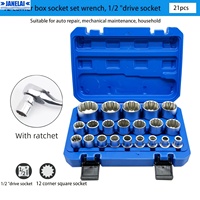 Jeu de 21 douilles à cliquet multi-dents, jeu de clés à douille multi-dents de 1/2 pouce, 8-36 mm en acier CR-V durable et de haute qualité pour les mécaniciens