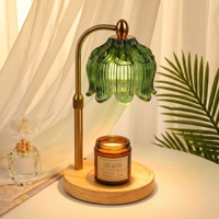 Lampe chauffe-cire en verre en forme de tulipe verte réglable, sans flamme, pour la fonte de cire parfumée, idéale pour les cadeaux