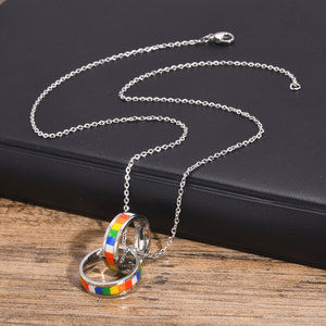 Joyería LGBT, joyería de arcoíris del Orgullo Gay, collar de lesbianas Gay, colgante de arcoíris de doble anillo, collares de arcoíris de acero inoxidable 316L - Product Image 3