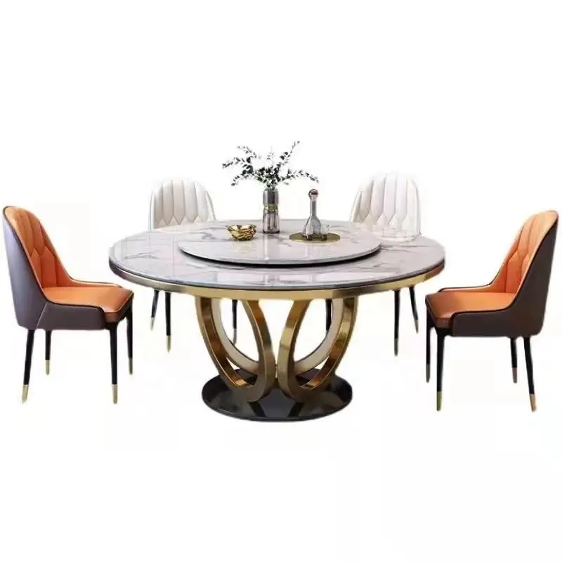 Design Elegante Luxuoso Mesa De Jantar Moderna Oversized Redonda De Mármore Mesa De Jantar De Aço Inoxidável