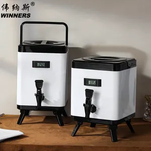 Customizable logo Quadrate Stainless Steel Heat Insulation Milk Tea Barrel With Temperature Display Milk Tea Shop Equipment