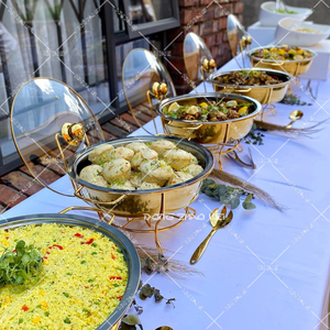 Chảo giữ nóng thức ăn kiểu buffet 8 lít, màu vàng gold, kiểu đứng, dùng cho nhà hàng, tiệc cưới, có nắp kính, hình tròn - Product Image 2