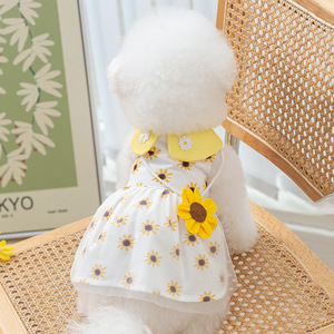 Robe d'été pour petits et moyens chiens et chats, motif floral 3D tournesol, jaune, en polyester, vêtements quatre saisons - Product Image 2