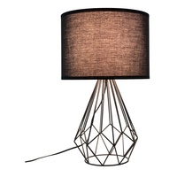Lampe de table en cage métallique noire avec abat-jour en tissu, interrupteur marche/arrêt intégré, base en fer, lampe de chevet pour chambre à coucher