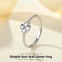 Merryshine Engagement Haute Qualité S925 Bijoux En Argent Pur Bague Ouverte Quatre Feuilles 4 Trèfle Bague pour Femme