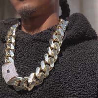 Collier Homme Chaîne Maille Cubaine Miami Épaisse Plaqué Or 14K 18K, Bijoux Hip Hop avec Fermoir Pavé Classique Type Monaco