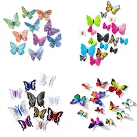 Autocollants muraux 3D papillons en PVC et PET, estampage à chaud, décorations artificielles colorées, amovibles, DIY, pour la maison, la chambre, les fêtes, les mariages