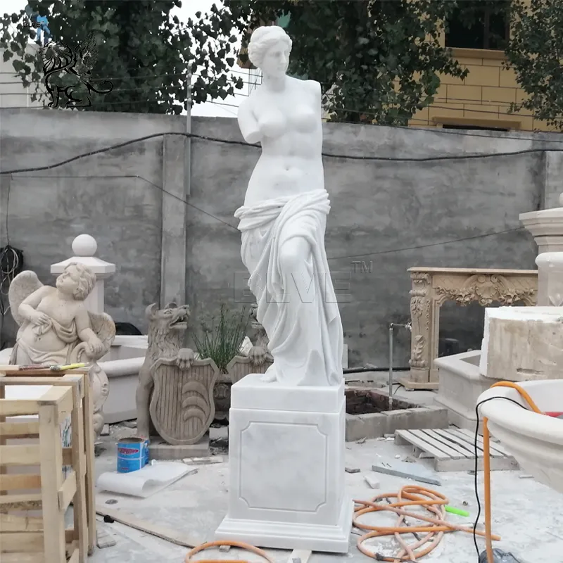 Figura decorativa de jardín griego para mujer, esculturas de piedra desnuda, estatua de Venus de mármol Real, estatua de Venus