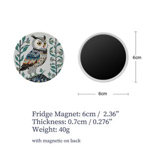 Aimant de réfrigérateur rond en céramique avec motif hibou, imprimé UV, personnalisable, vierge, autocollant magnétique par sublimation - Product Image 4