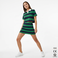 Setelan Baju Polo dan Rok Wanita Bergaris Buatan Khusus UAE, Dua Potong, Atasan Polo Pendek Lengan Pendek Bahan Polyester Rayon, Pakaian Musim Panas Grosir