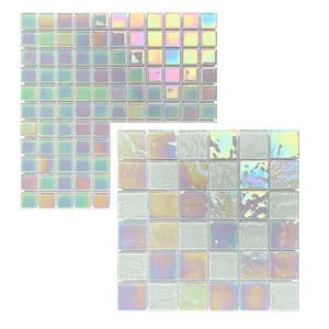 Swimming pool mosaic tile mixed blue green glass mosaic hand painting line glass mosaic Mosaico de piscina