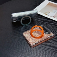 Étui de téléphone magnétique élégant avec motif coquillage brillant, support rotatif en métal et couvercle à charnière pour iPhone Duo