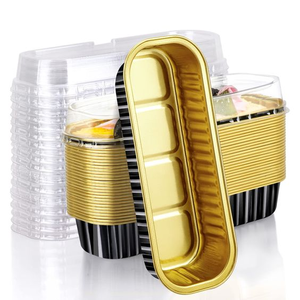 200ml Tin Foil Cup Haute Qualité Feuille D'aluminium Or <span class=keywords><strong>Noir</strong></span> Moules À Pain Offre Spéciale Durian Rôti Boîte avec Couvercle En Plastique Cuillère Étiquette - Product Image 6