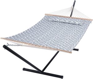 Danlong Venta caliente hamaca doble portátil con soporte de acero al aire libre interior Camping hamaca acolchada con almohada - Product Image 1