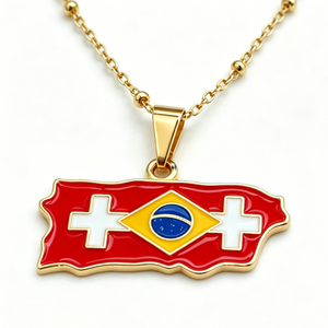 Pendentif irrégulier en alliage de zinc plaqué or avec motif drapeau suisse et brésilien pour souvenir patriotique - Product Image 6