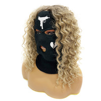 Cagoule 3 trous topless pour femmes masque de ski personnalisé avec lunettes oem masque de ski en tricot acrylique cagoule masque de ski créatif s'adapte aux cheveux longs