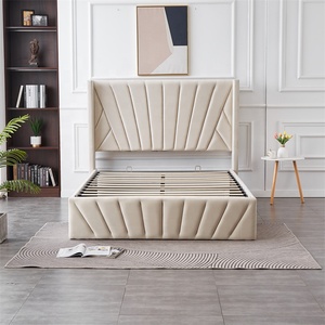 Letto Contenitore King Size in Velluto Felpato Beige Crema con Sollevamento a Gas, Design Moderno, Struttura in Legno, Disponibile anche nelle Misure Matrimoniale e Queen - Product Image 2