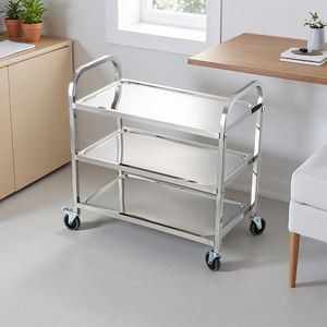 Chariot mobile à 3 niveaux en acier inoxydable avec freins pour le retour de vaisselle, 4 roulettes universelles, chariot de service pour <span class=keywords><strong>restaurant</strong></span> - Product Image 1