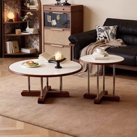 Table basse mobile moderne avec rangement, plateau en bois et pierre, design minimaliste pour petit appartement, meubles de salon