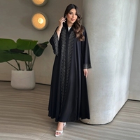 Robe Abaya en Soie Medina Modeste et Élégante, Robe Traditionnelle Musulmane Grande Taille, Robe Abaya Ouverte - Robe Longue Ample Modeste avec Strass