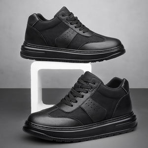 Chaussures décontractées pour hommes de haute qualité, rehaussantes, confortables, en cuir véritable, légères, pour la marche, à semelle épaisse, style sport - Product Image 4