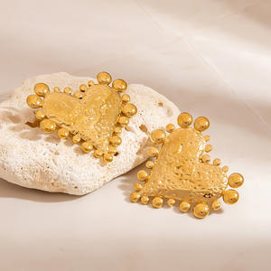Heart-Shaped Stud <b>Earrings</b> 18K Gold Color Zinc Alloy Stainless Steel <b>Post</b> Gift Fashion Jewelry - Product Image 4
