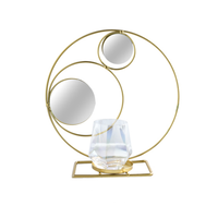 Miroir de maquillage et cosmétique avec porte-brosse, fil de métal doré, table ronde, vente en gros, 10 pièces