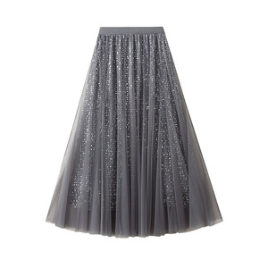Falda Midi de Lentejuelas de Alta Gama para Mujer con un Diseño Fluido Estilo Hada para Disimular Caderas Anchas - Product Image 3