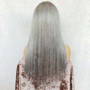 <span class=keywords><strong>Peluca</strong></span> de Cabello Humano Europeo Virgen, Color Gris Blanco Natural, sin Pegamento, Transparente, para Cabello Largo, con Encaje Completo - Product Image 4