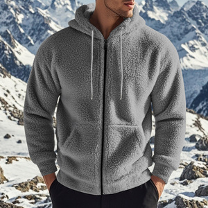 Giacca in Pile Doppio Strato Ispessita per Autunno/Inverno, Cardigan con Zip Ampio e Casual, Felpa con Cappuccio - Product Image 1