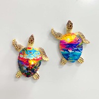 Aimant de réfrigérateur écologique en résine, style Art déco, thème Pâques, monde sous-marin, récif corallien, tortue, souvenir de parc océanique, style animalier