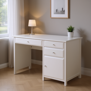 Delta White Office Writing <b>Desk</b> 3 Drawer Storage Cabinet Modern <b>Scandinavian</b> Design Freestanding Wood <b>Desk</b> - Product Image 2