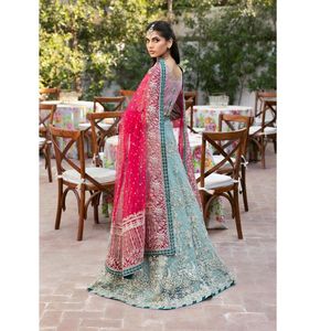 Anarkali Lehenga Choli pakistanais pour femmes, broderie de style nuptial, travail de pierres, manches longues, robe longue de soirée - Product Image 5