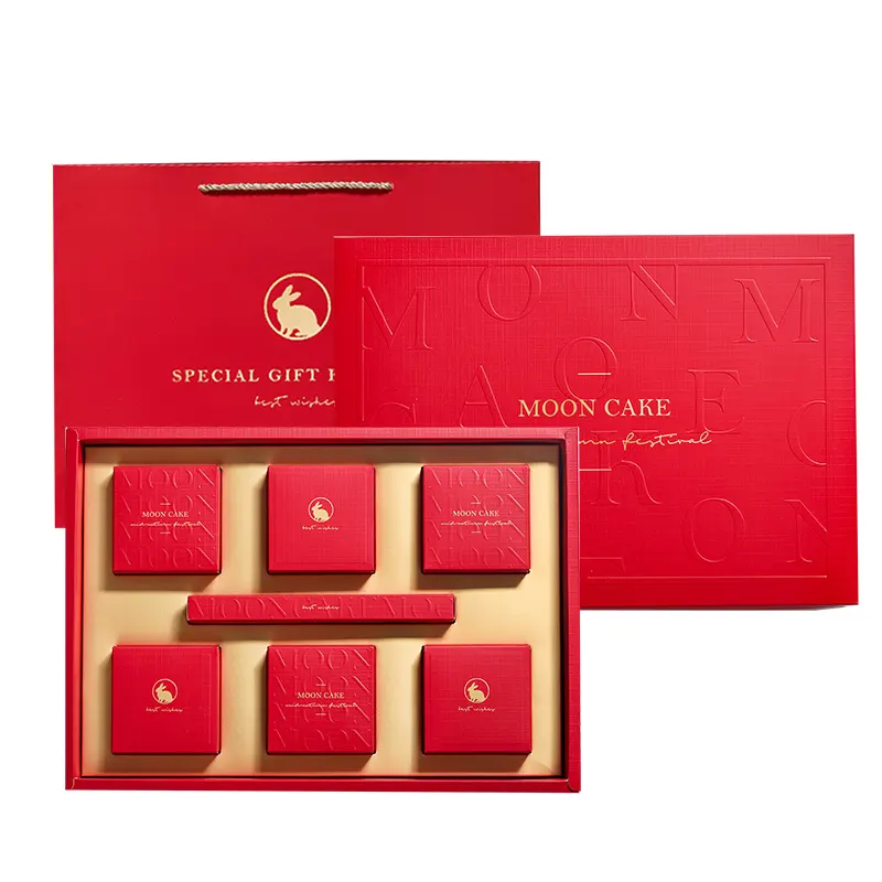 Hediye kağıt paketi için lüks baskılı özel Logo tasarımı moonkek ambalaj kutusu kırmızı