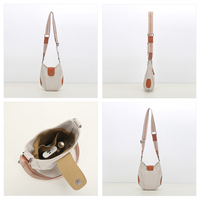 Tas Selempang Mini Kanvas Krem untuk Wanita, Tali Webbing yang Dapat Disesuaikan, Kancing Jepret, Cocok untuk Sehari-hari, Santai, Bepergian, Tempat Ponsel