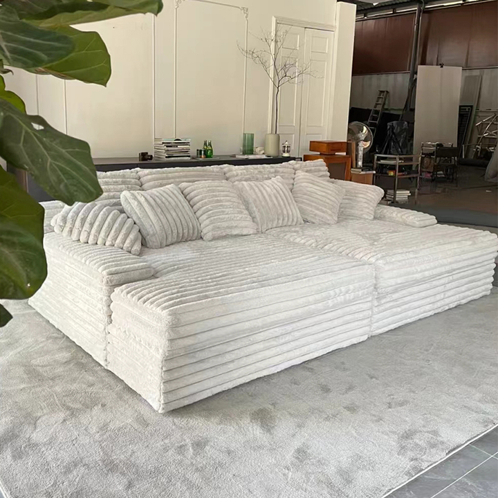 European Style Comfortable Wide Seated Deep Velvet Fabric Sofa Villa