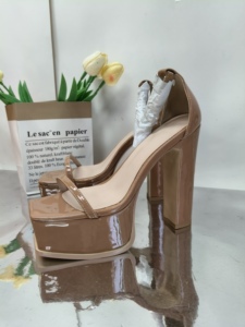 Sandales à talons hauts et plateforme épaisse pour femmes, avec bride de cheville, classiques, noires et marron, à talon carré de qualité - Product Image 2