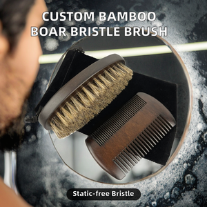 Juego de cepillo y peine para barba de madera de haya antiestática personalizado al por mayor, con cerdas 100% de jabalí, kit de aseo de bolsillo para hombre - Product Image 2