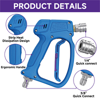 Pistolet de lavage haute pression pivotant 4500 PSI avec rotation fluide, prise 3/8 po, pistolet de lavage haute pression court avec coupleur 1/4 po
