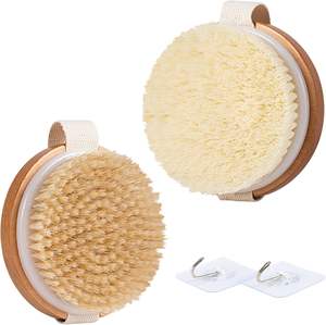 Brosses de douche et de bain exfoliantes rondes en bois, à poils de sanglier, pour le corps, vente en gros - Product Image 1