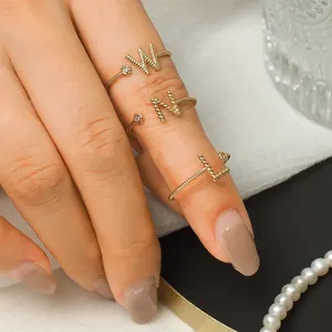 Initial Letter Ring for Women Twist Friend Crystal Minimalist Gold Color Female Birthday Accessories Jewelry Wholesale