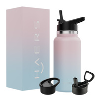 Diskon besar sampel gratis botol air bebas BPA murah kustom botol air minum terisolasi termos vakum botol air baja tahan karat dengan sedotan
